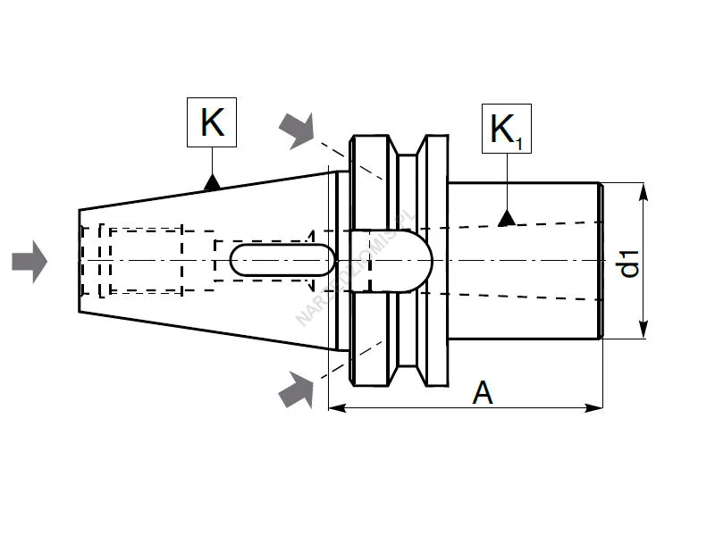 Rysunek techniczny: Tuleja redukcyjna krótka z chw. MAS 403-BT na chw.Morse'a: T.1661 AD+B BT40/MS2 50 - KOLNO